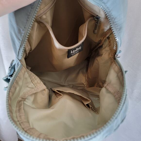 Kipling City Backpack Womens Medium Light Blue Drawstring Flap Monkey Keychain - Picture 6 of 12